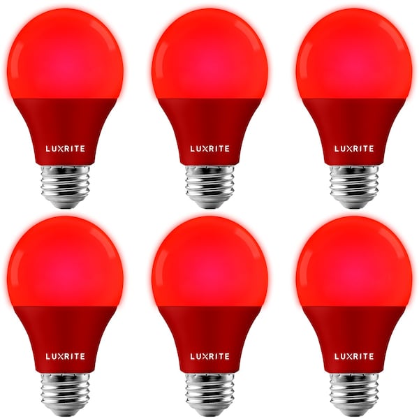 Luxrite A19 LED Red Light Bulbs 8W 60W Equivalent E26 Base Porch Christmas Party Holiday Lighting, 6PK LR21495-6PK - main
